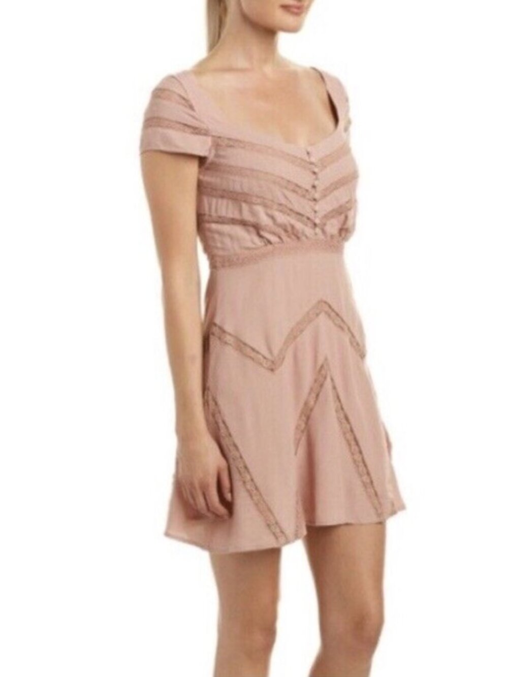 Free People Dusty Pink Elle Lace Shadow Stripe Mini Dress 8 - Picture 2 of 16